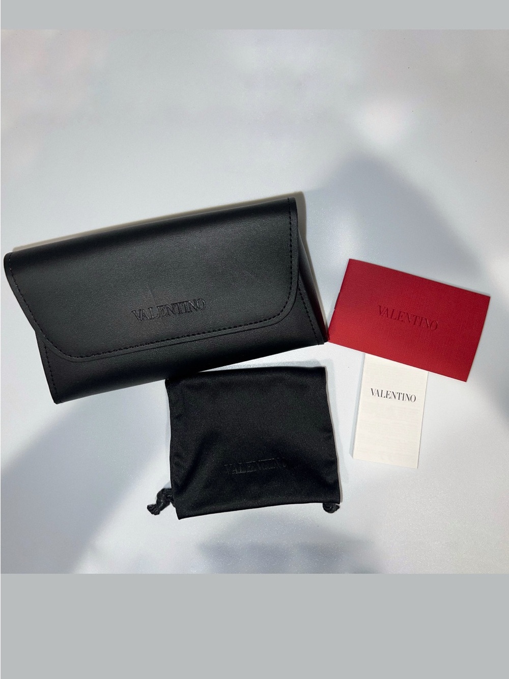 Valentino Black Leather Sunglasses Case with Red Card